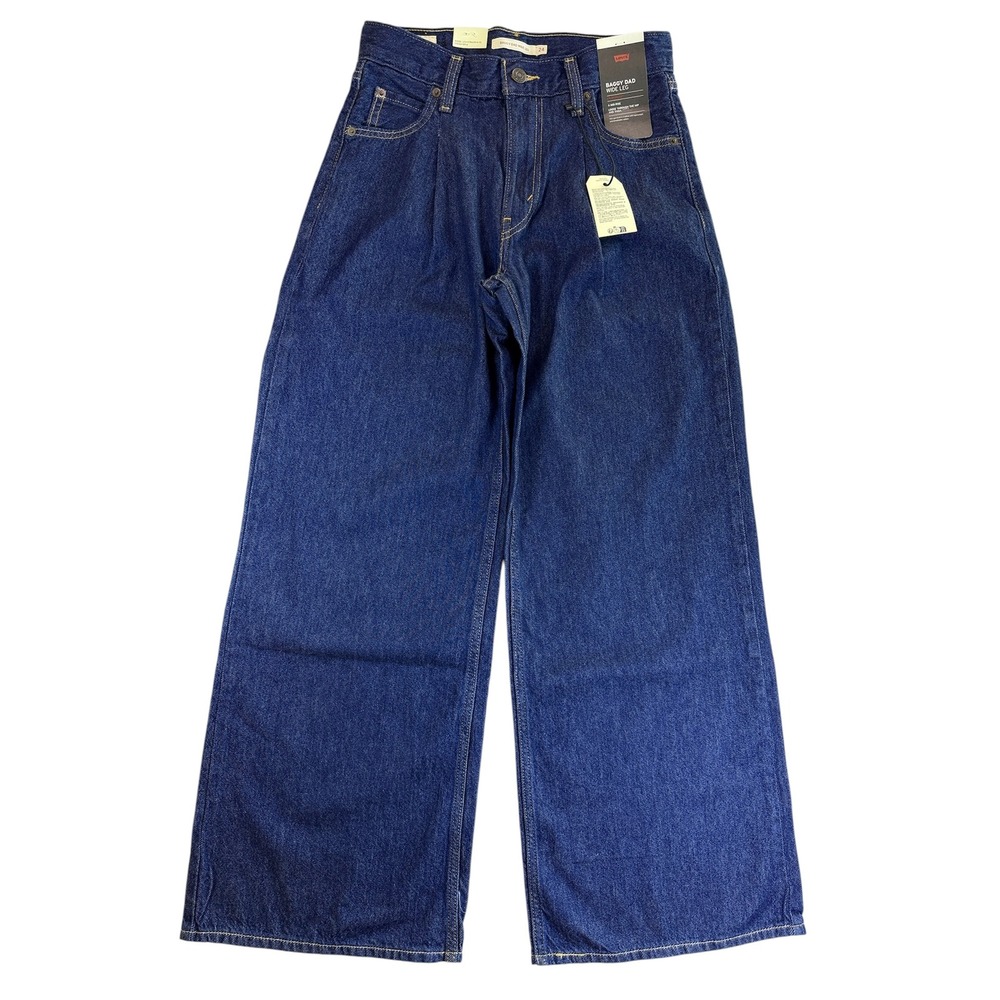 Levi's Baggy Dad Wide Leg Women 24 Blue Denim Mid Rise Lightweight A7455-0003